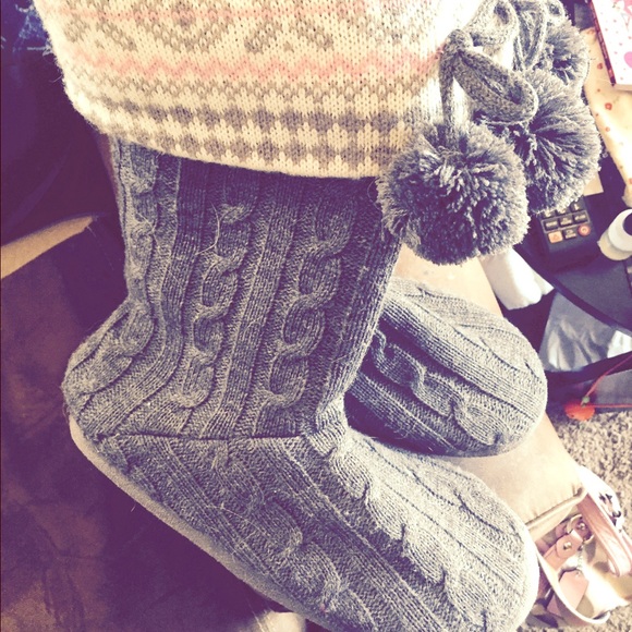 Grey/pink slipper boots