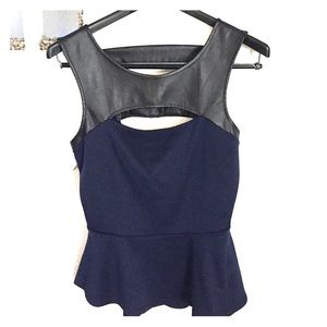 Navy and leather Bebe Peplum Top