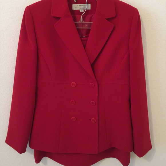 TAHARI Skirt & Blazer Red Suit Sz 10P