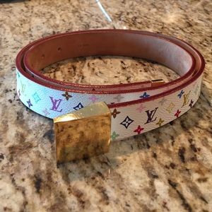 Louis Vuitton White Multi-color Leather Belt