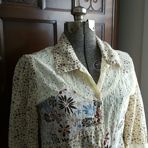 Boho mixed-media embroidered floral shirt
