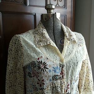 Boho mixed-media embroidered floral shirt