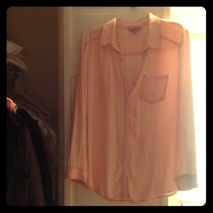 L orange denim long sleeve buttondown