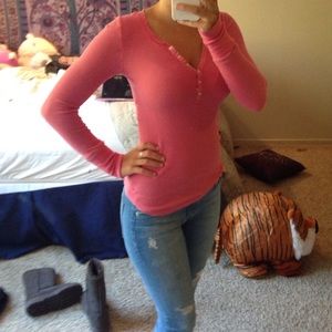 Aerie pink waffle shirt