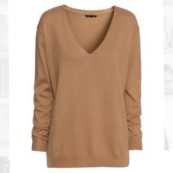 🍩 SOLD - H&M | Brown Camel Cognac V-Neck Sweater - Picture 3 of 3