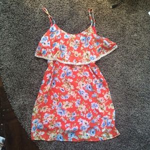 🌸Tobi Red Floral Dress Pom Pom Opem Back dress 🌸