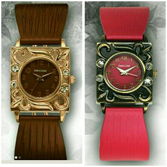 Charles Latour pink w leather band watch NIB - Picture 2 of 16