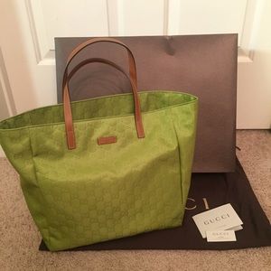 NEW GUCCI Apple Green Nylon Guccisima Tote bag