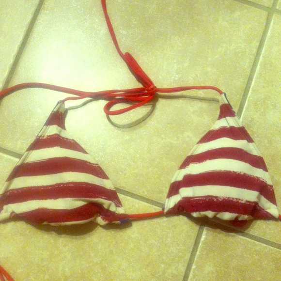 Reversible red, white, and blue swim top