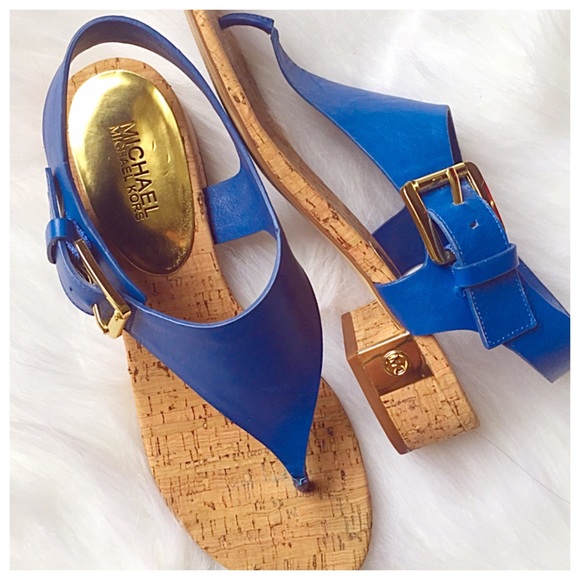 MICHAEL Michael Kors Shoes - Michael Kors blue and gold cork sandals