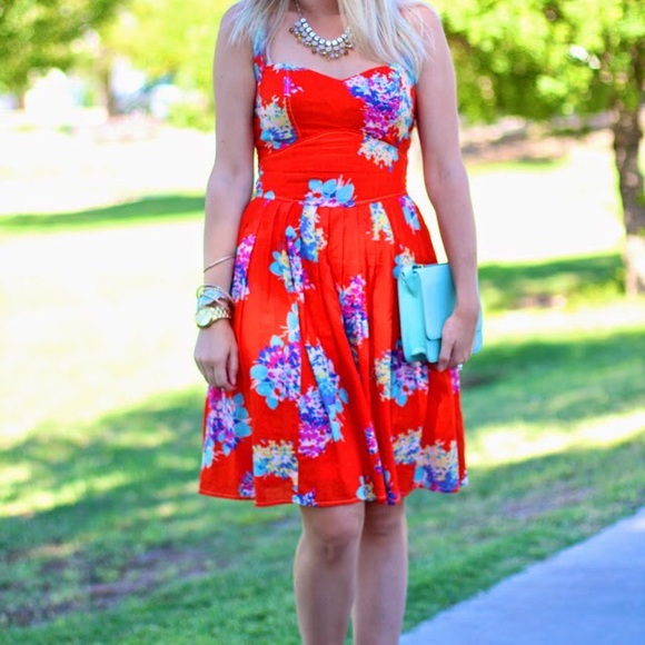 SOLD orange floral a-line dress!