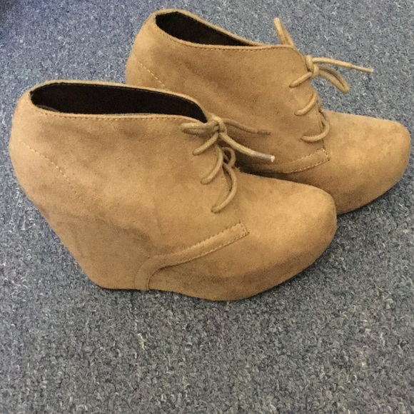Faux suede wedge booties