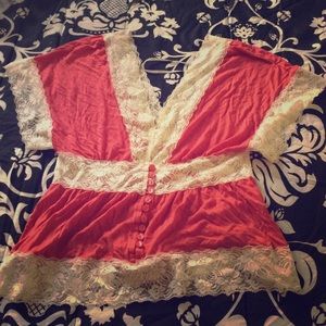Coral and lace top