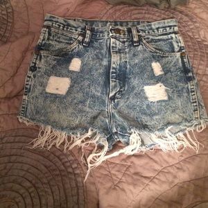 Super distressed acid wash high waisted shorts