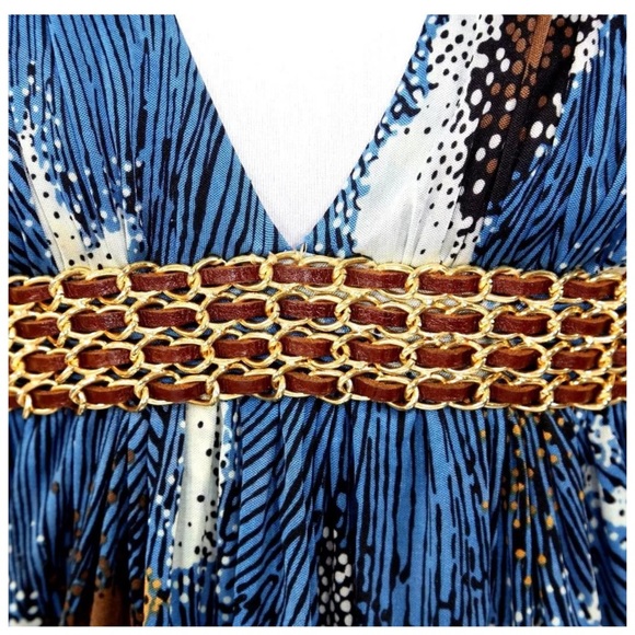 Sky Blue With Gold & Brown Leather Chain Top D10 - Picture 3 of 4