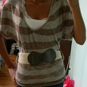 Brown and tan striped winged top