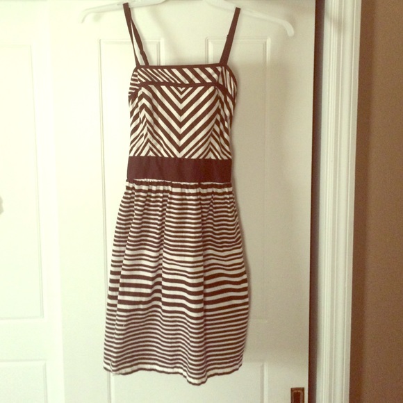 Brown-Striped Spaghetti Strap Dress