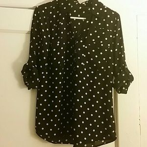 Express white polka dot portofino shirt size M