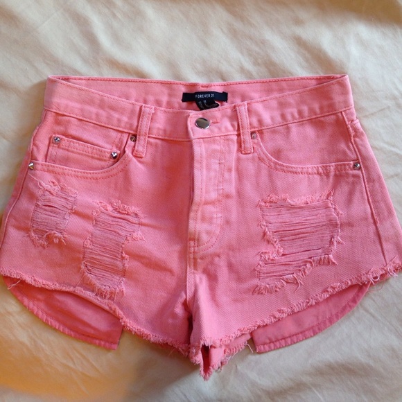 Coral Pink Cutoff shorts with exposed pockets
