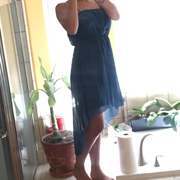 teal/blue hi low strapless dress