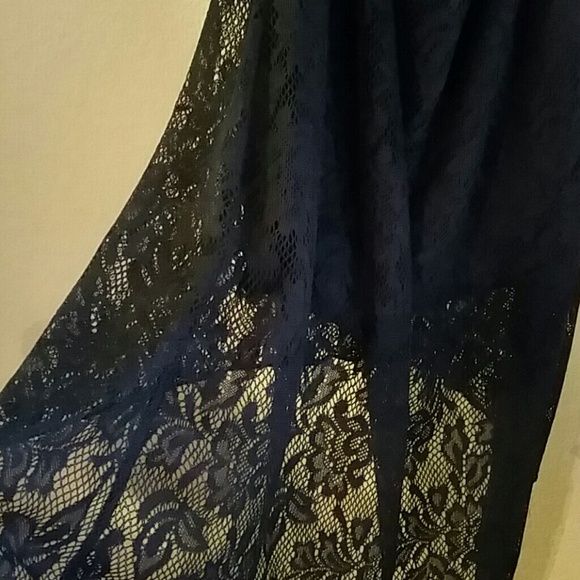 Navy Blue Hi-lo strapless dress - Picture 3 of 7