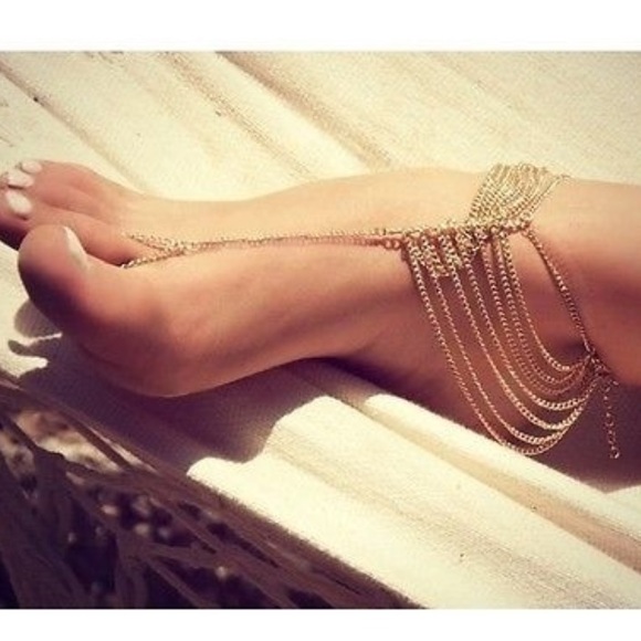 14k gold barefoot anklet sandal