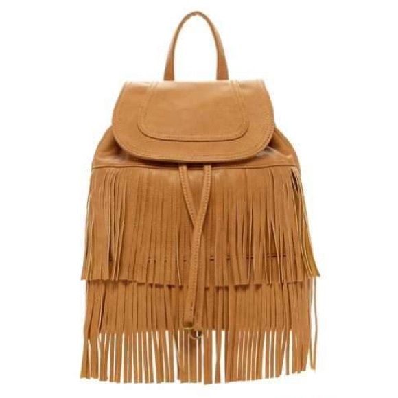 Carlos Santana Handbags - Leather Fringe Bucket Bag Drawstring Backpack