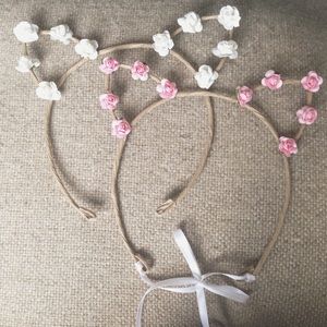 FLORAL CAT EARS w/ tan headband & adjustable💕