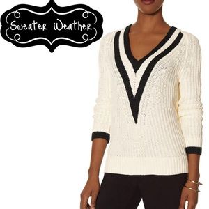 THE LIMITED- cream deep V tennis style sweater