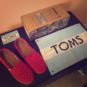 TOMS red wool dot shoes