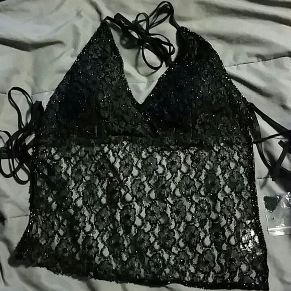 Black lace halter top