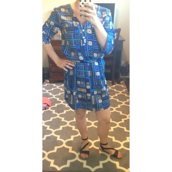 RVL boutique string tied blue print dress