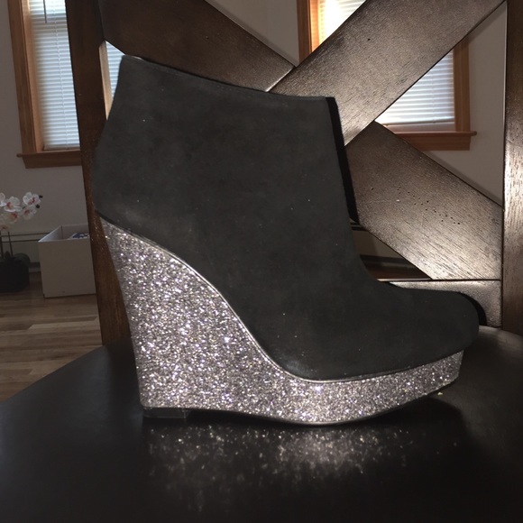Black Glittery Silver Booties