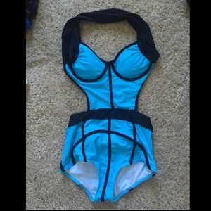 Blue pinup style one piece bathing suit