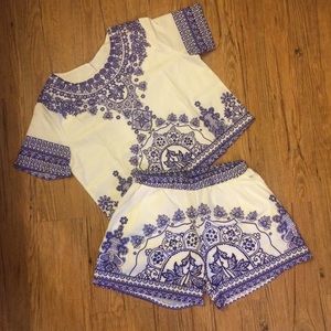 **Brand New** Blue & White Short Set