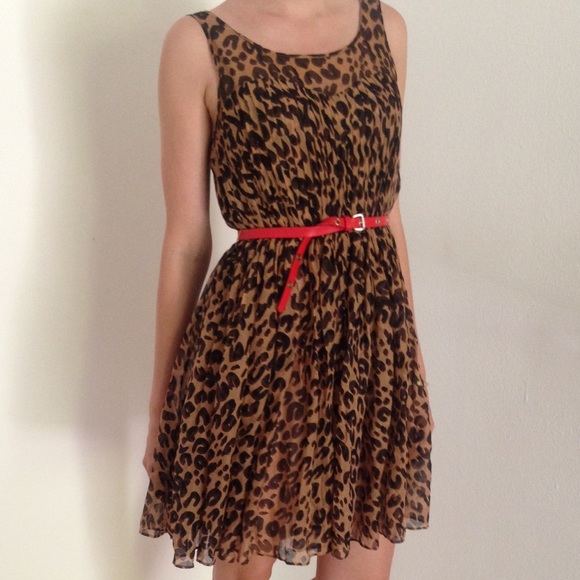 Leopard dress with red belt