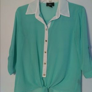 Aqua top with white and gold detail