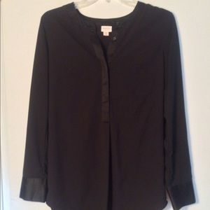 Black long sleeve top with satin cuff on sleeve