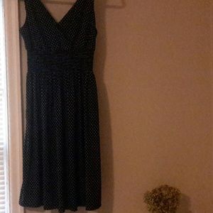 Knee length black summer dress w polka dots