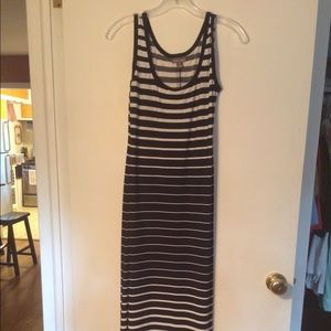 Blue and white stripe maxi-dress