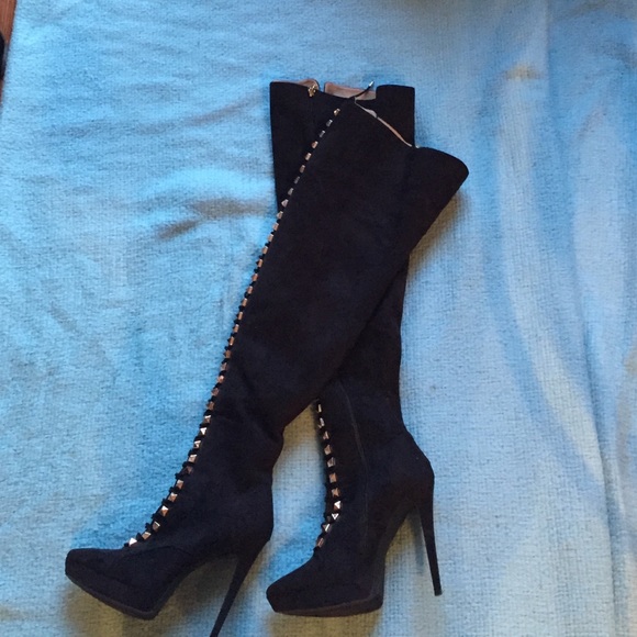Thigh high suede boots