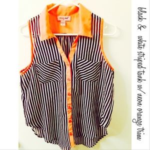 Black & white striped tank top with neon trim