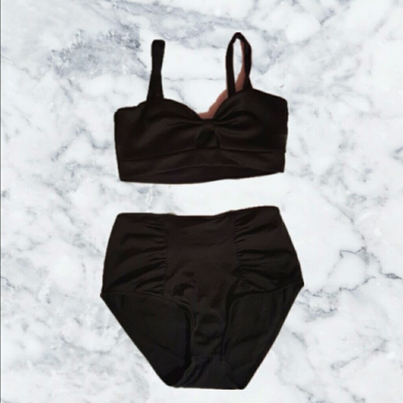 BLACK HIGH WAISTED BOTTOMS (CROP TOP) SET