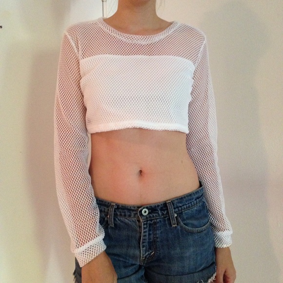 White jersey mesh crop top