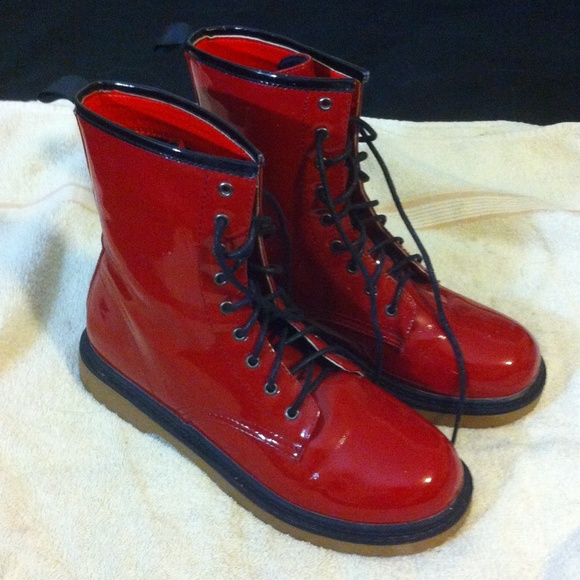 Red patent combat boots