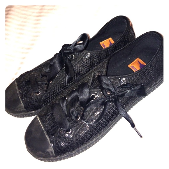 Ribbon sequin sneakers black