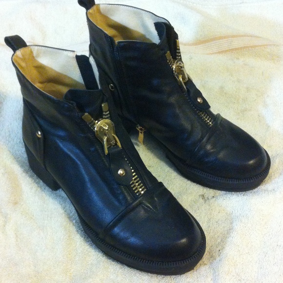 Black zip front ankle boots