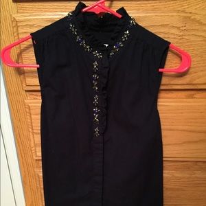 J Crew Crystal Embellished Button-Up Sleeveless