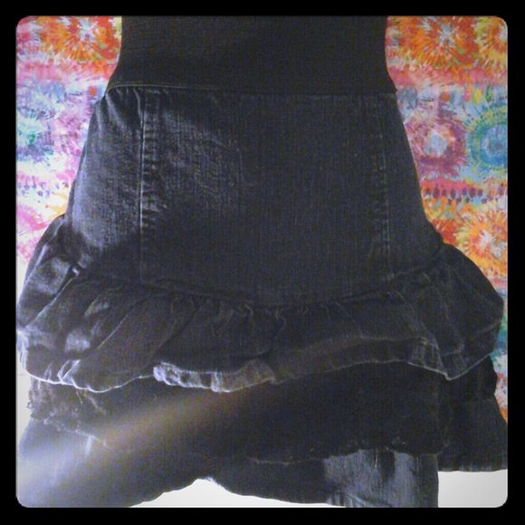 Jean and  Black Lace Ruffled Skirt