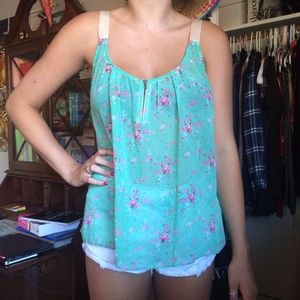 mint green  floral tank